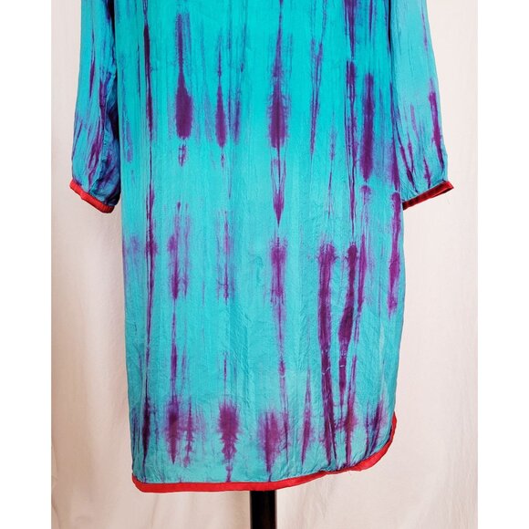 Soft Surroundings Tie-Dye Silk Tunic Size L Blue Purple Boho Beach Coverup - Picture 3 of 11